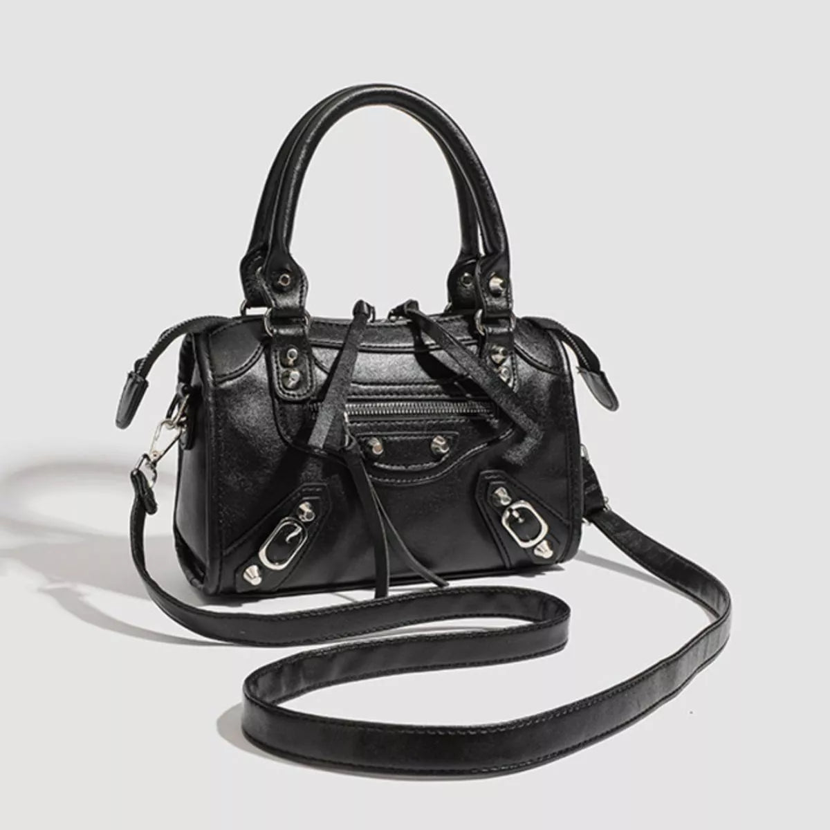 Motorcycle Style Studded Leather Crossbody Bag