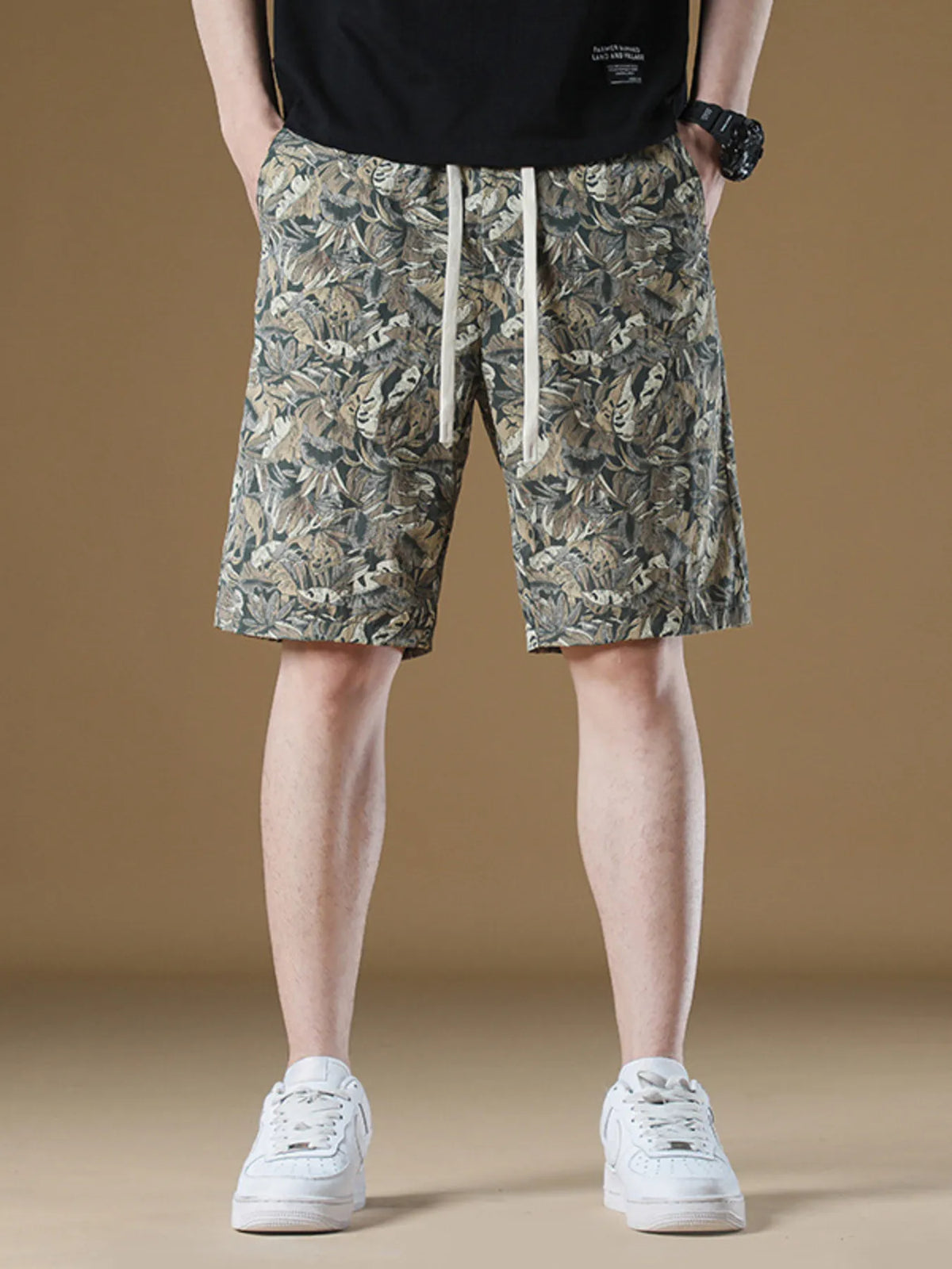 Men's Plus Size Drawstring Printed Wide-Leg Shorts, view 4