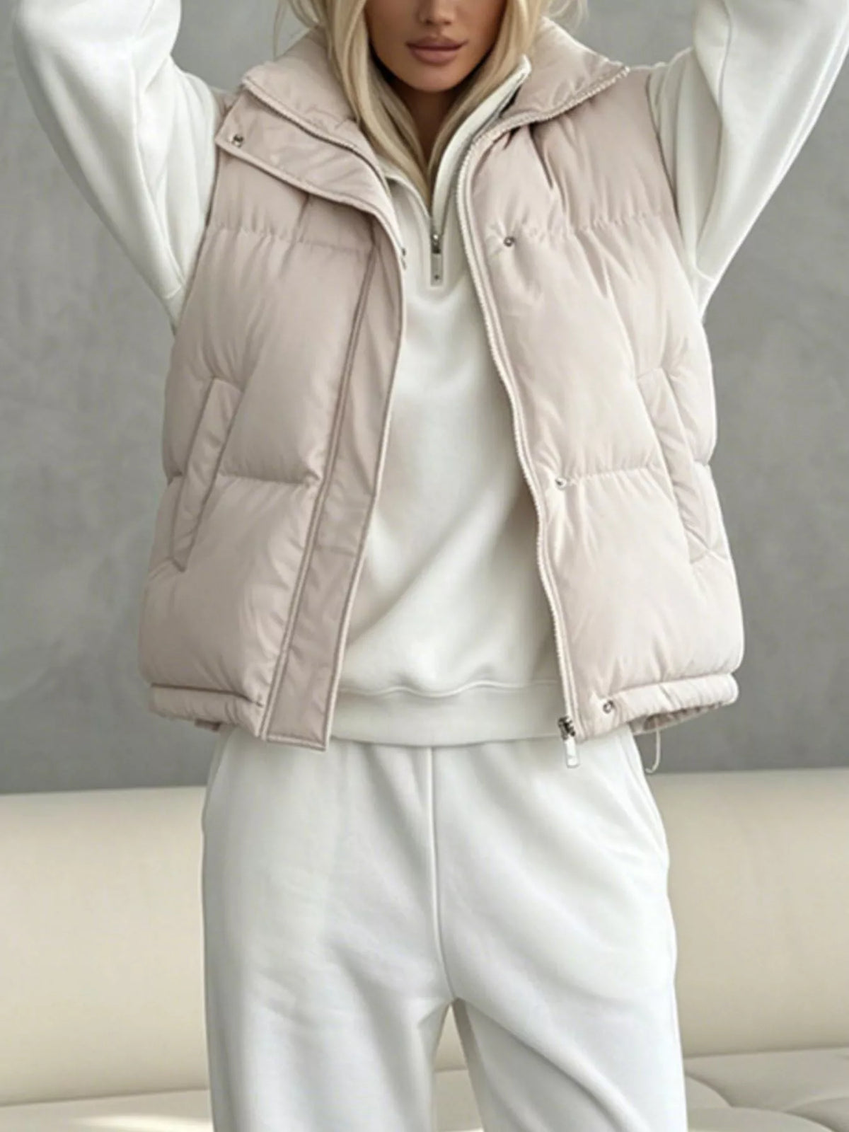 Snap-Button Placket Quilted Puffer Vest Coat, view 4