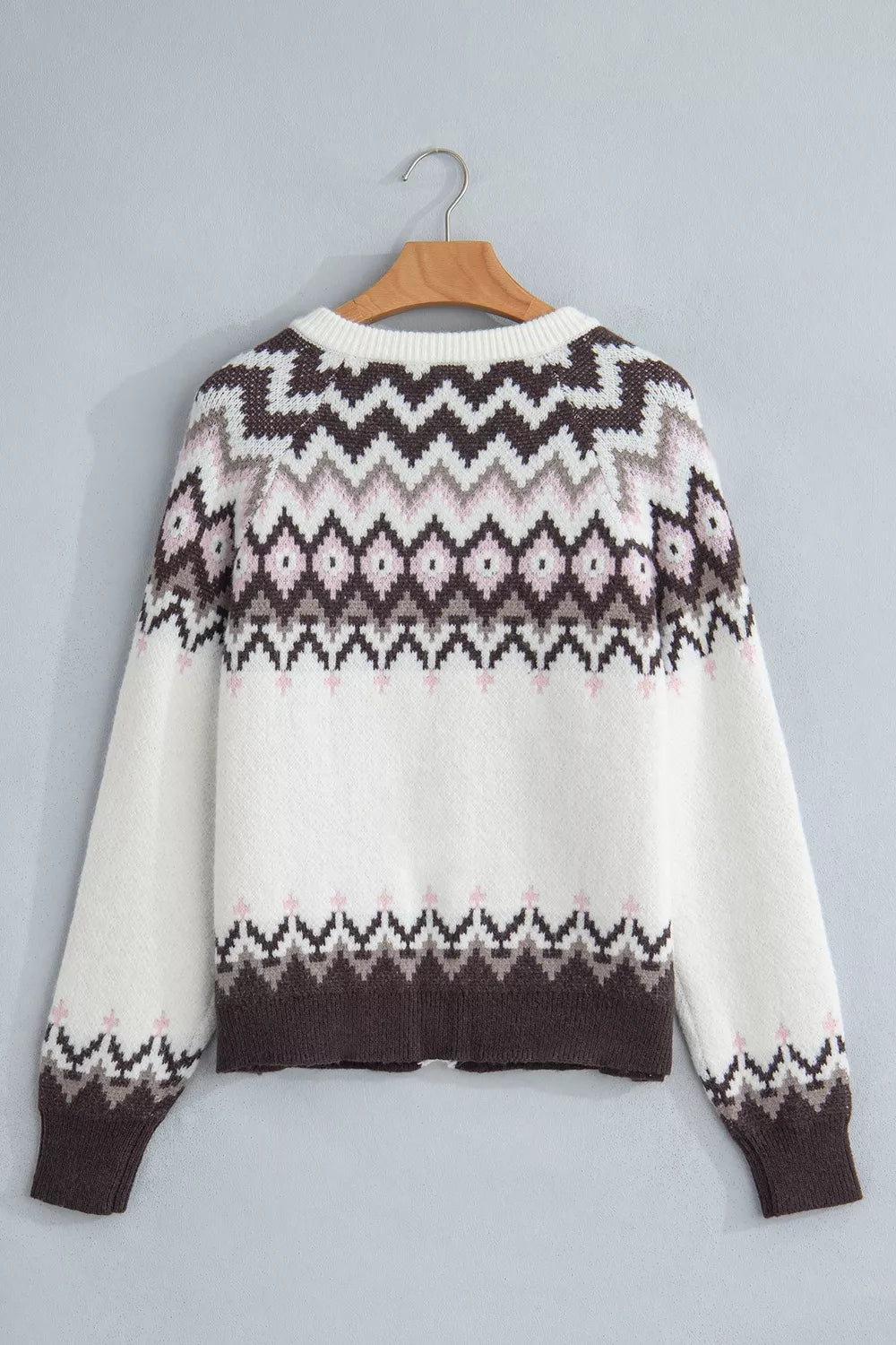 Geometric Pattern Brushed Knit Button Cardigan - Lilixa.store