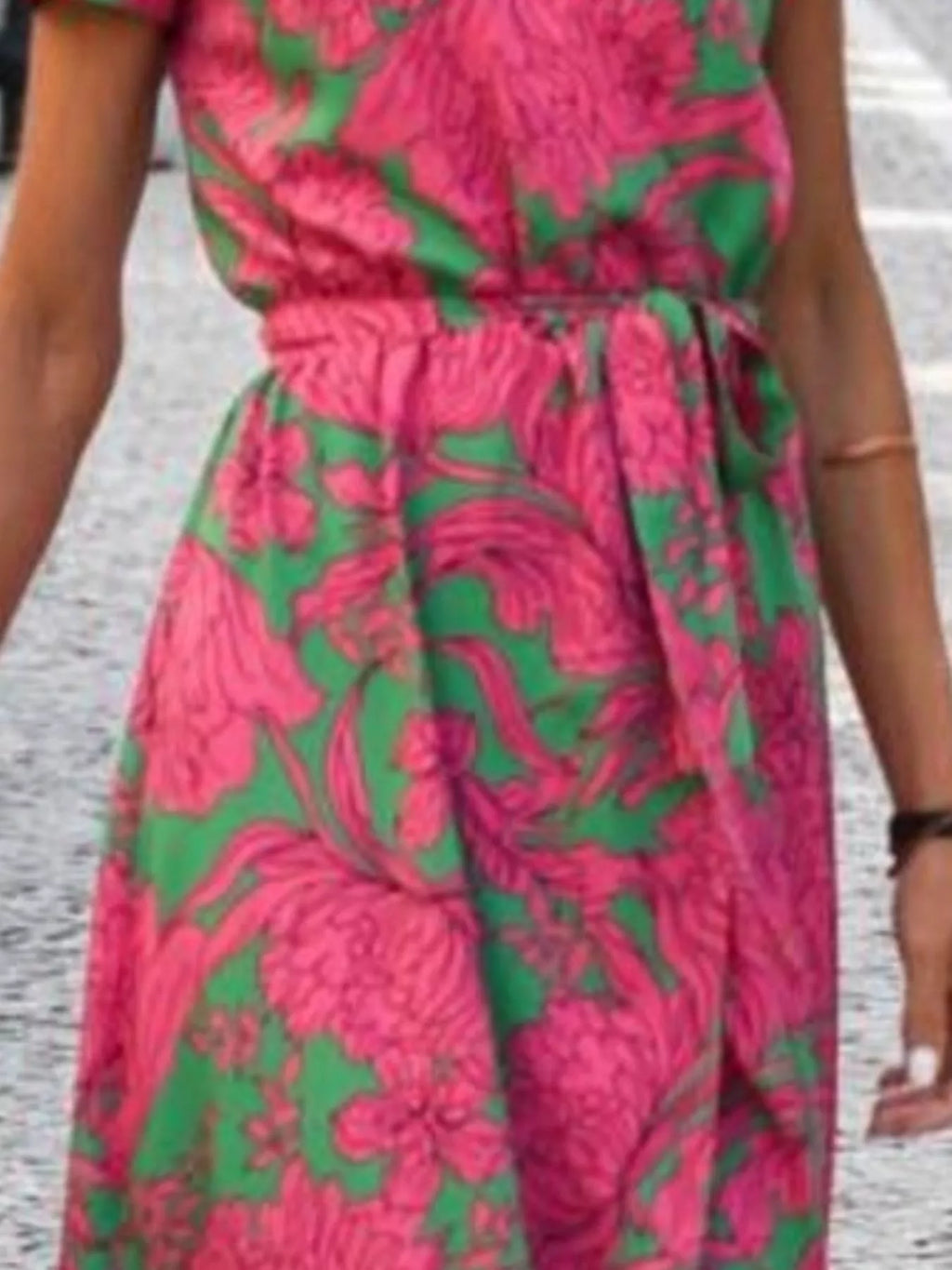 Full Size Slit Floral Print Short Sleeve Dress Plus Size - Lilixa.store