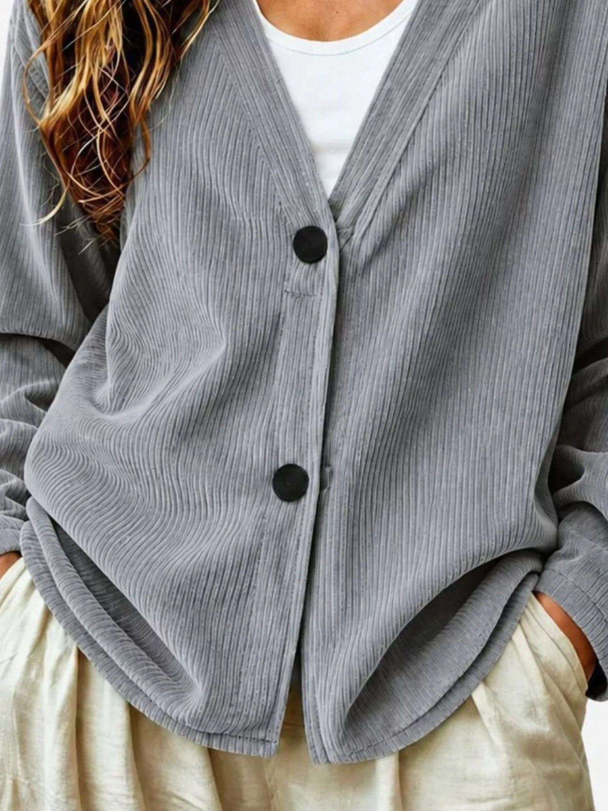 Casual Corduroy Button-Up Cardigan, view 5