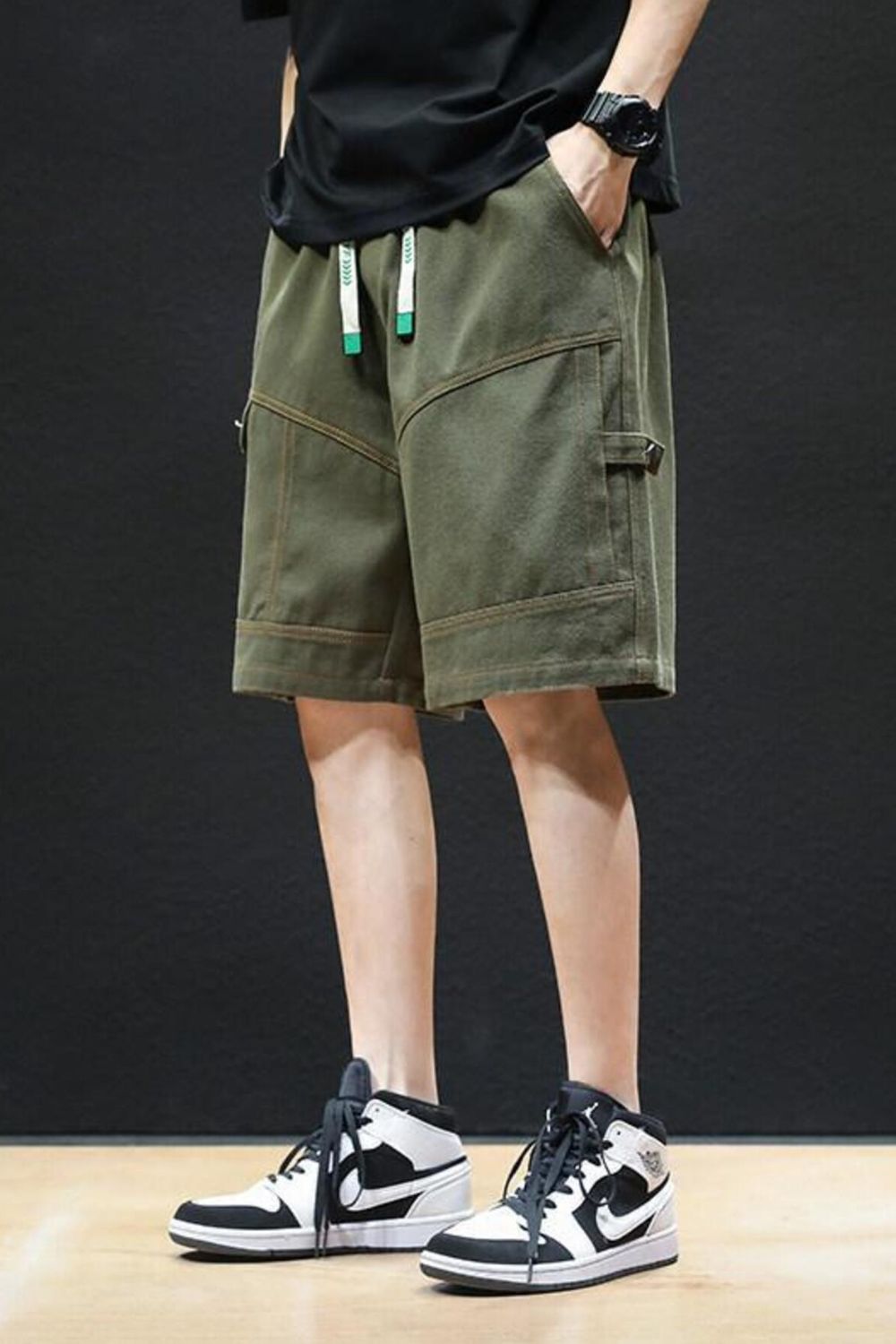 Men's Plus Size Casual Drawstring Shorts in Army Green