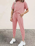 Full Size Round Neck Top and Drawstring Pants Set Plus Size - Lilixa.store