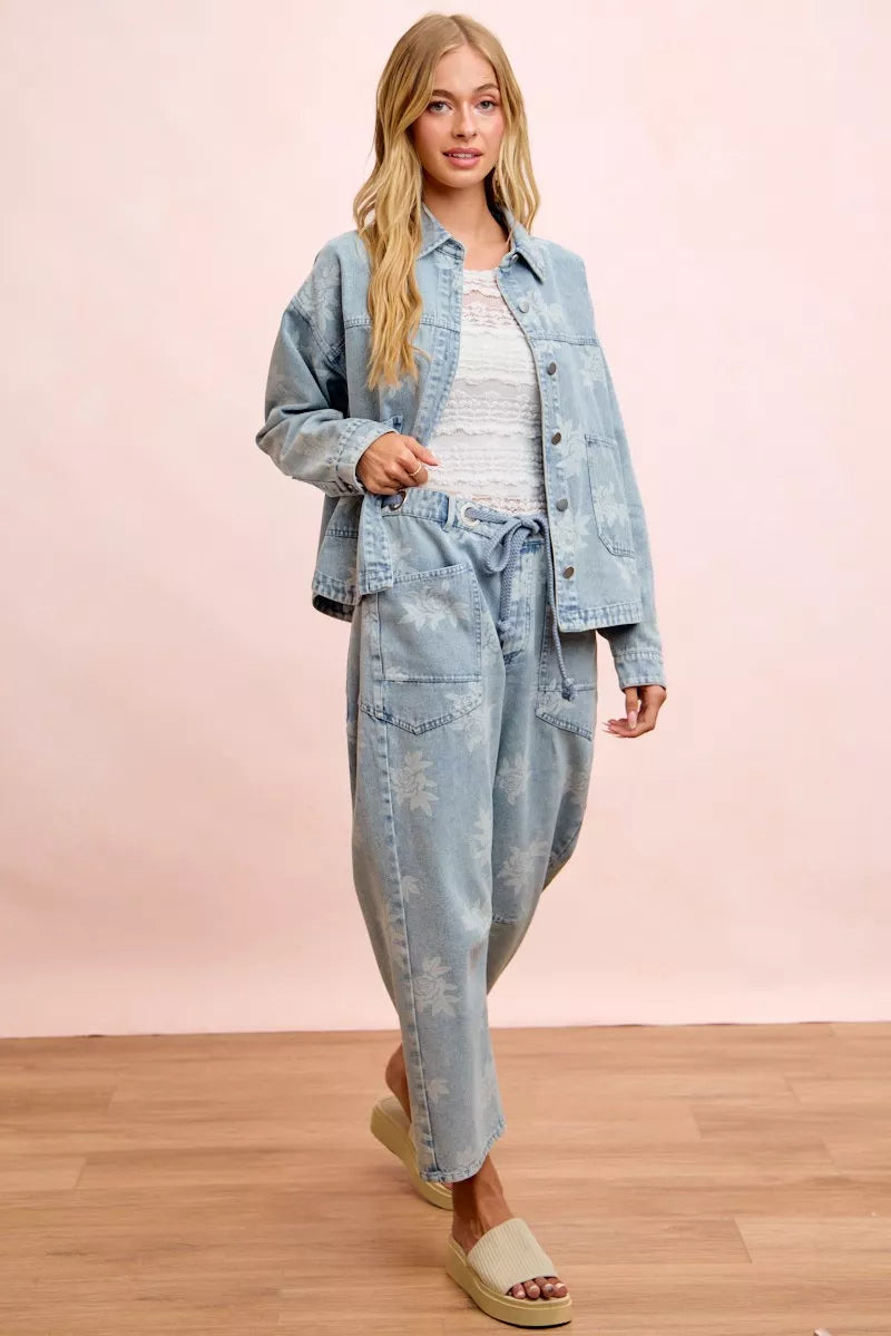 BiBi Printed Washed Denim Jacket With Pocket, view 16