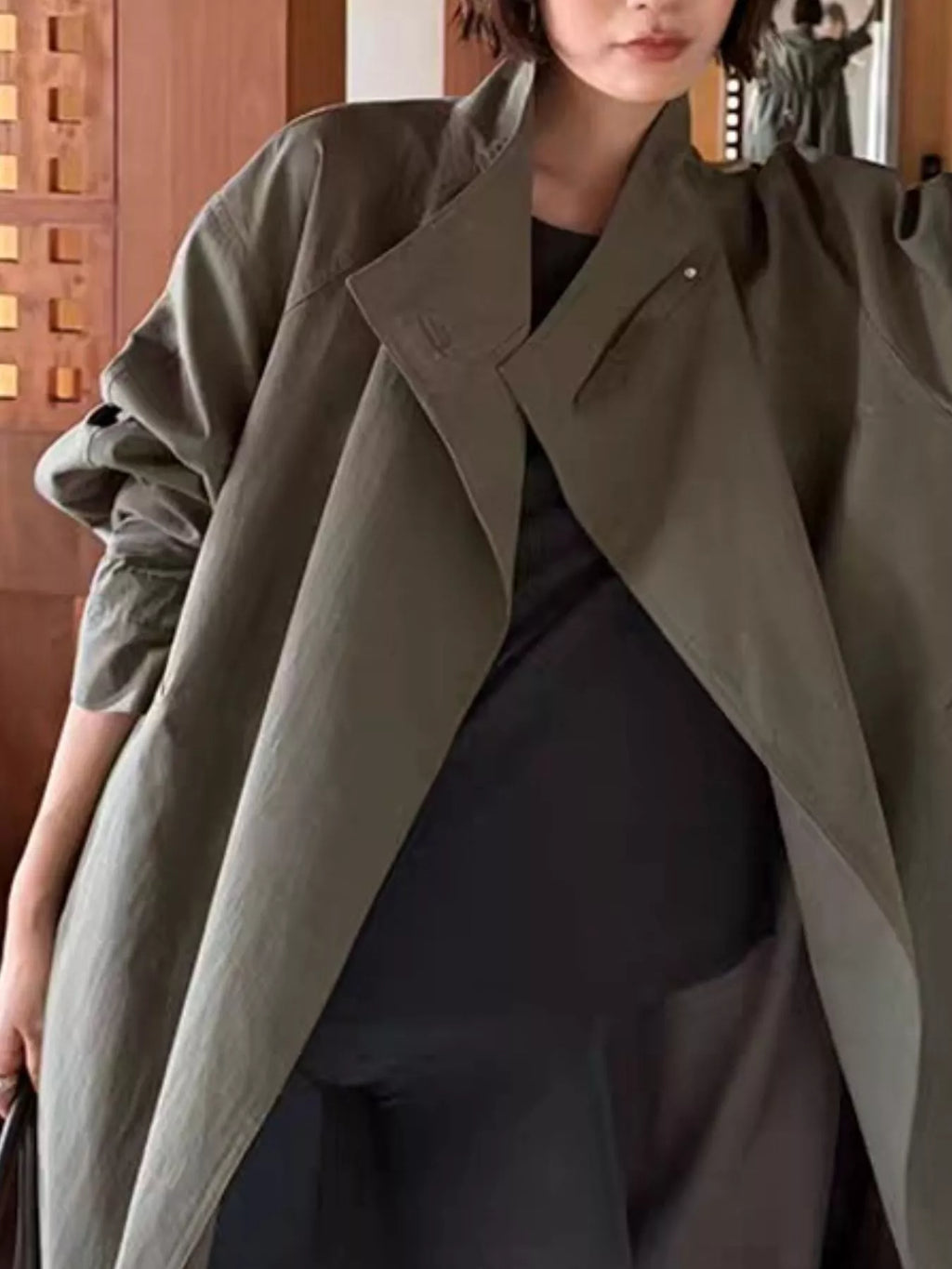 Drawstring Open Front Longline Trench Coat, view 4