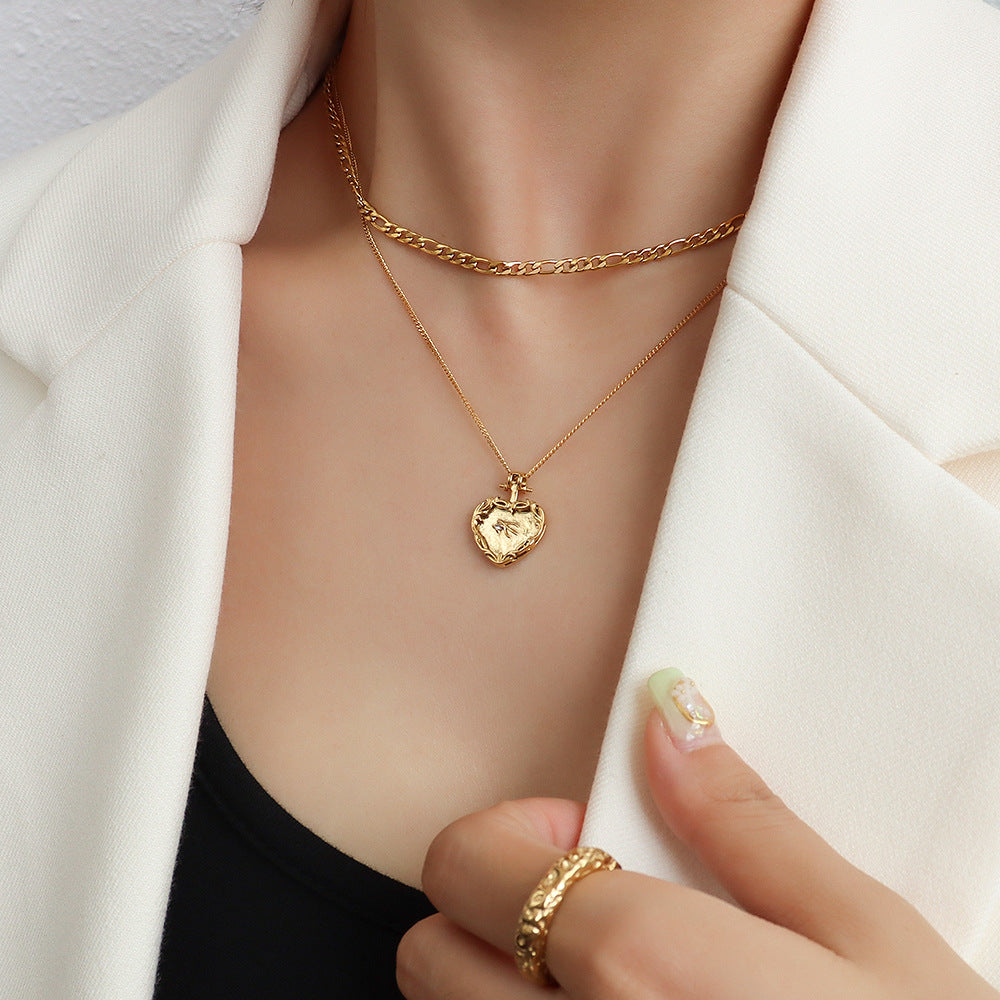 Heart Shape Double-Layered Stainless Steel Necklace - Lilixa.store