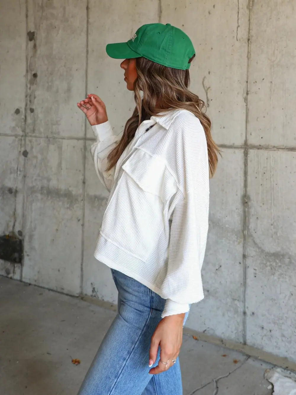 Ribbed Collared Neck Button Up Jacket, view 11