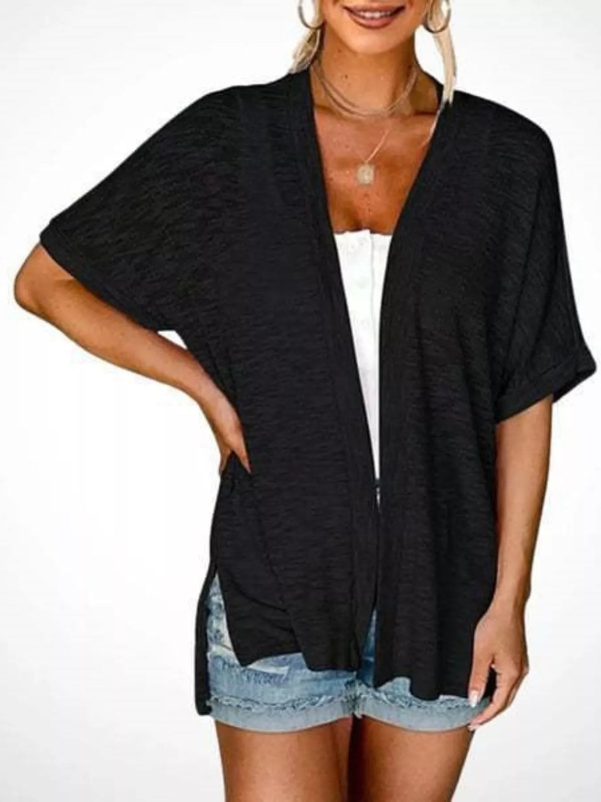 Side Sit Open Front Cardigan - Lilixa.store