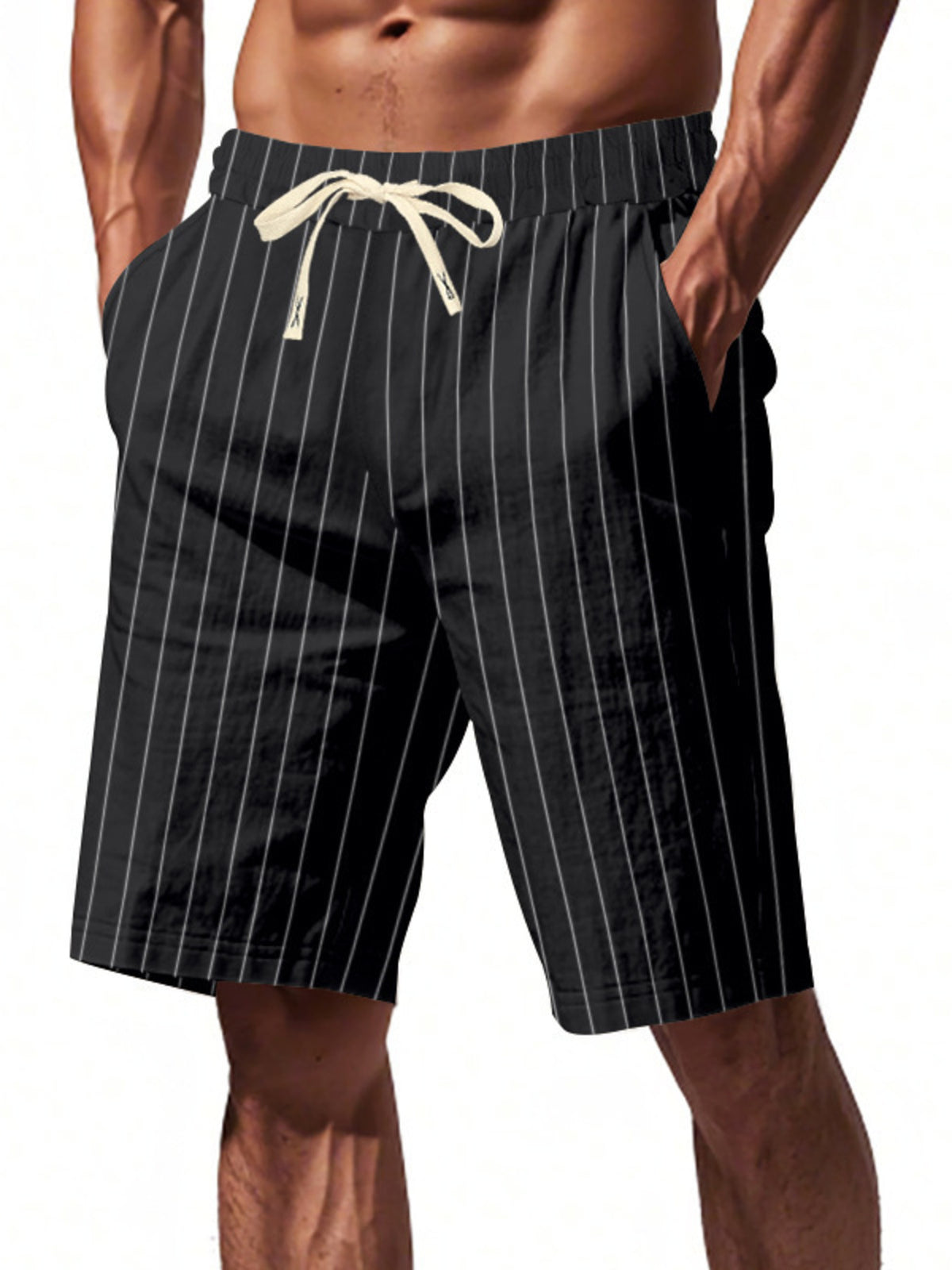 Men's Full Size Striped Drawstring Casual Shorts Plus Size, view 3