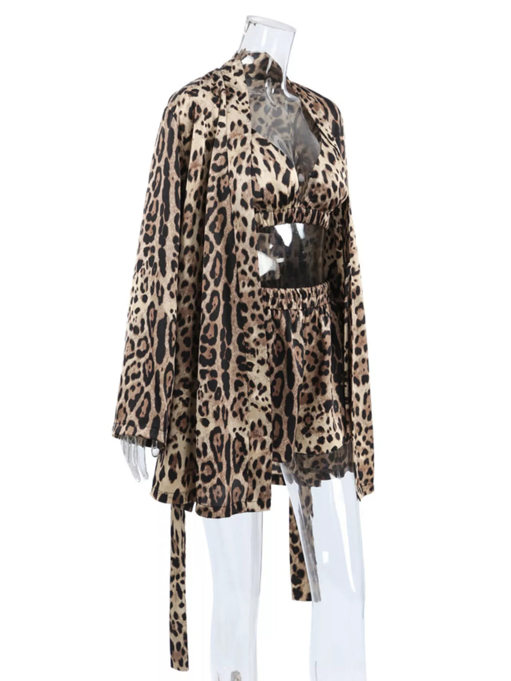 Leopard Bra & Cardigan and Shorts Set - Lilixa.store