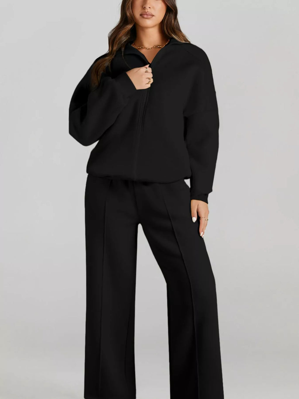 Drop Shoulder Zip Up Jacket and Drawstring Pants Active 2pcs Set - Lilixa.store