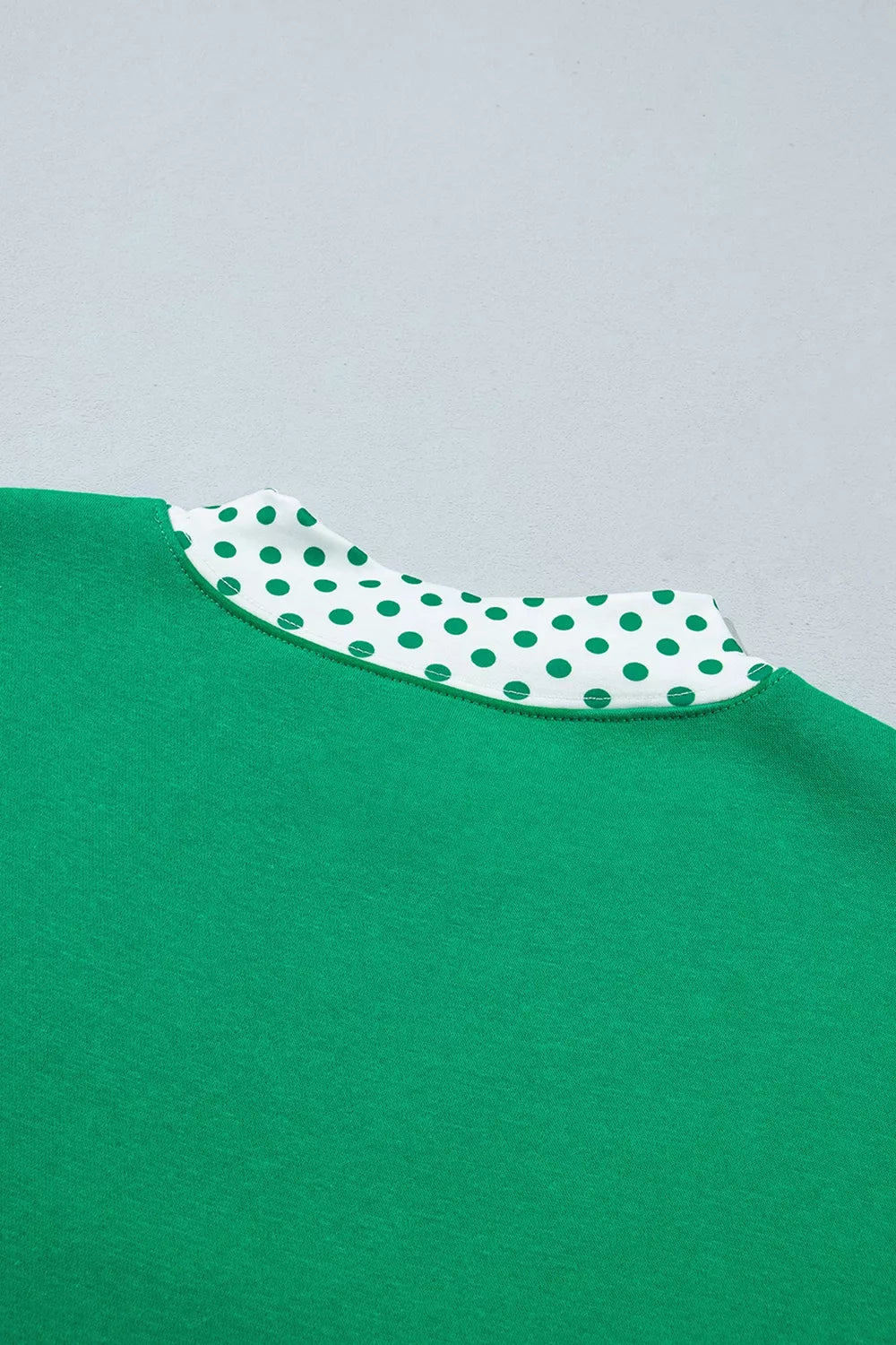 Polka Dot Trim Long Sleeve Sweatshirt and Shorts Set in Green, view 6