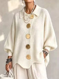 Full Size Gold Buttons Lantern Sleeve Cardigan Plus Size - Lilixa.store