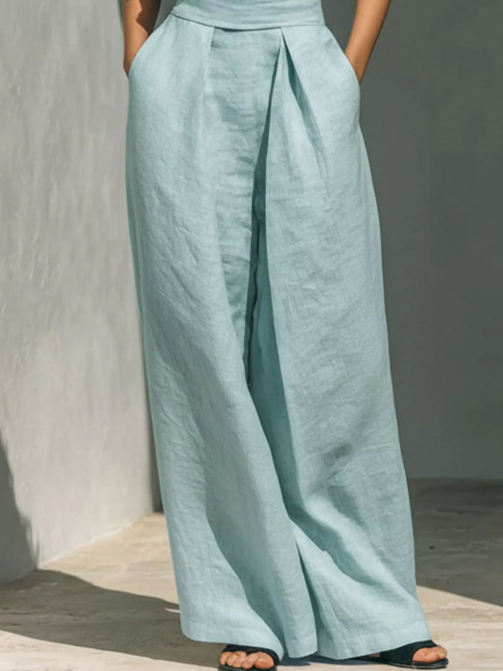 Full Size Turtleneck Sleeveless Top and Wide Leg Pants Set Plus Size - Lilixa.store