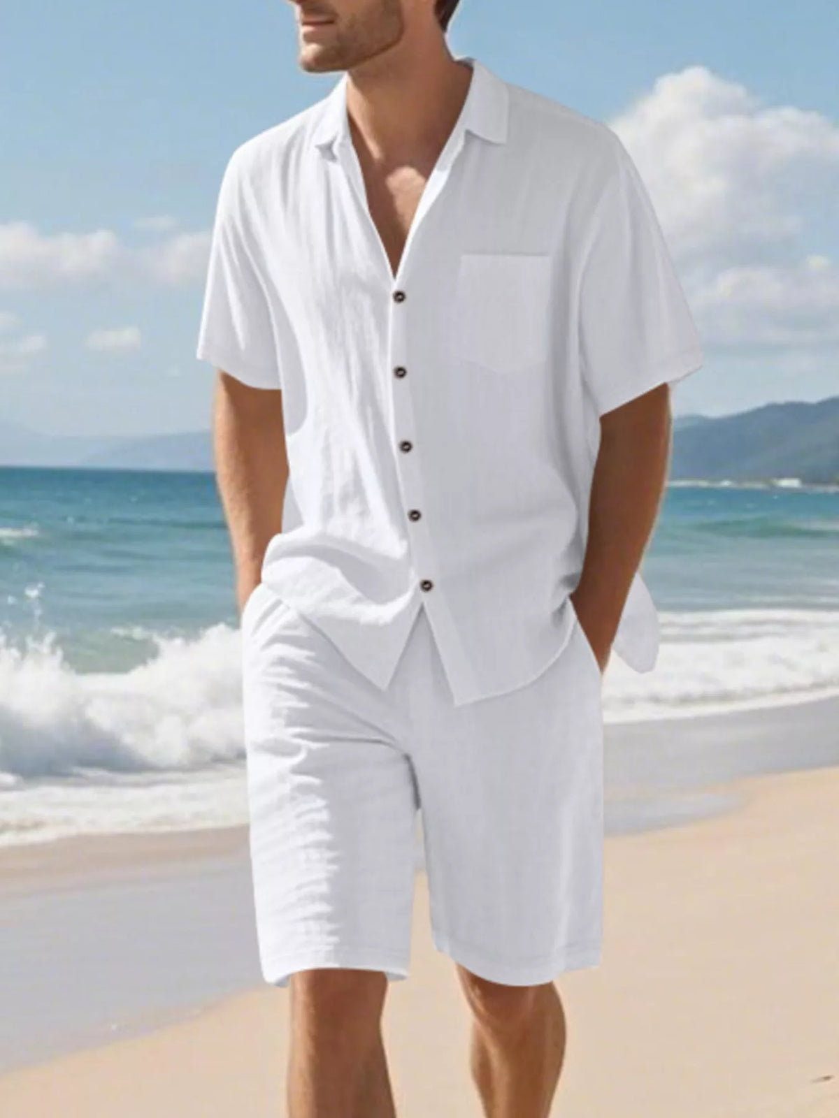 Men's Full Size Casual Button Up Shirt and Shorts Set Plus Size - Lilixa.store
