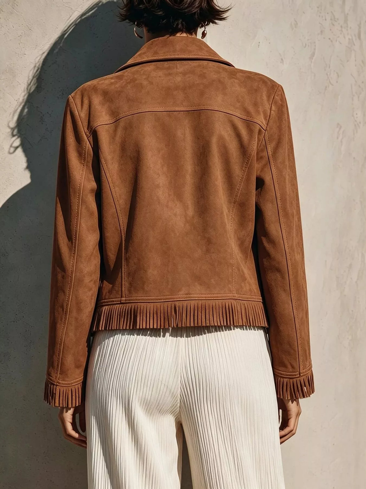 Fringe Hem Zip Up Jacket