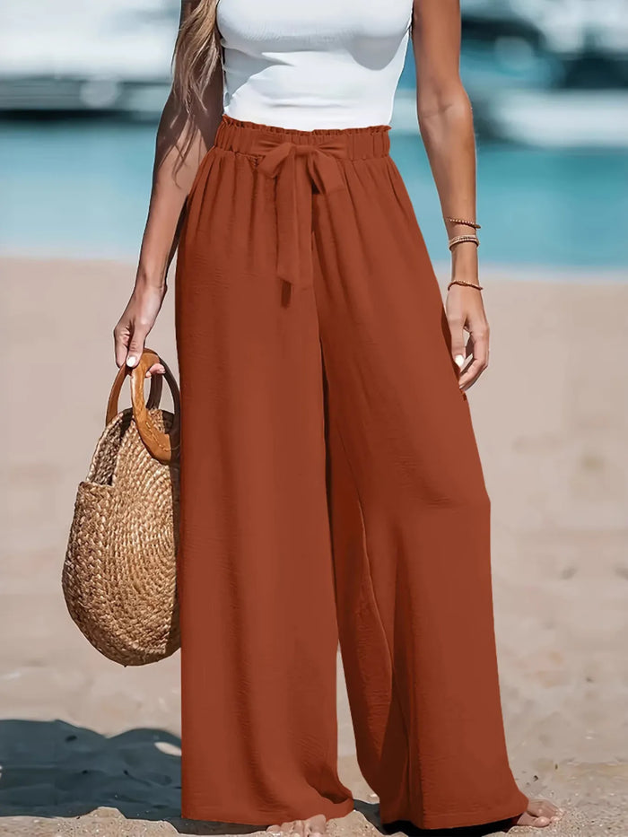 Full Size Drawstring Waist Wide Leg Pants Plus Size - Lilixa.store
