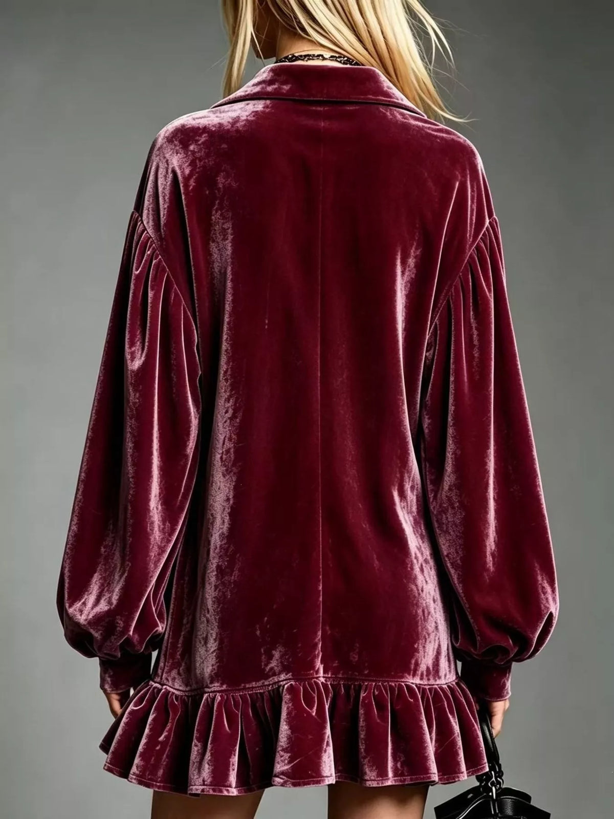 Full Size Velvet Long-Sleeve Ruffle Hem Mini Dress Plus Size