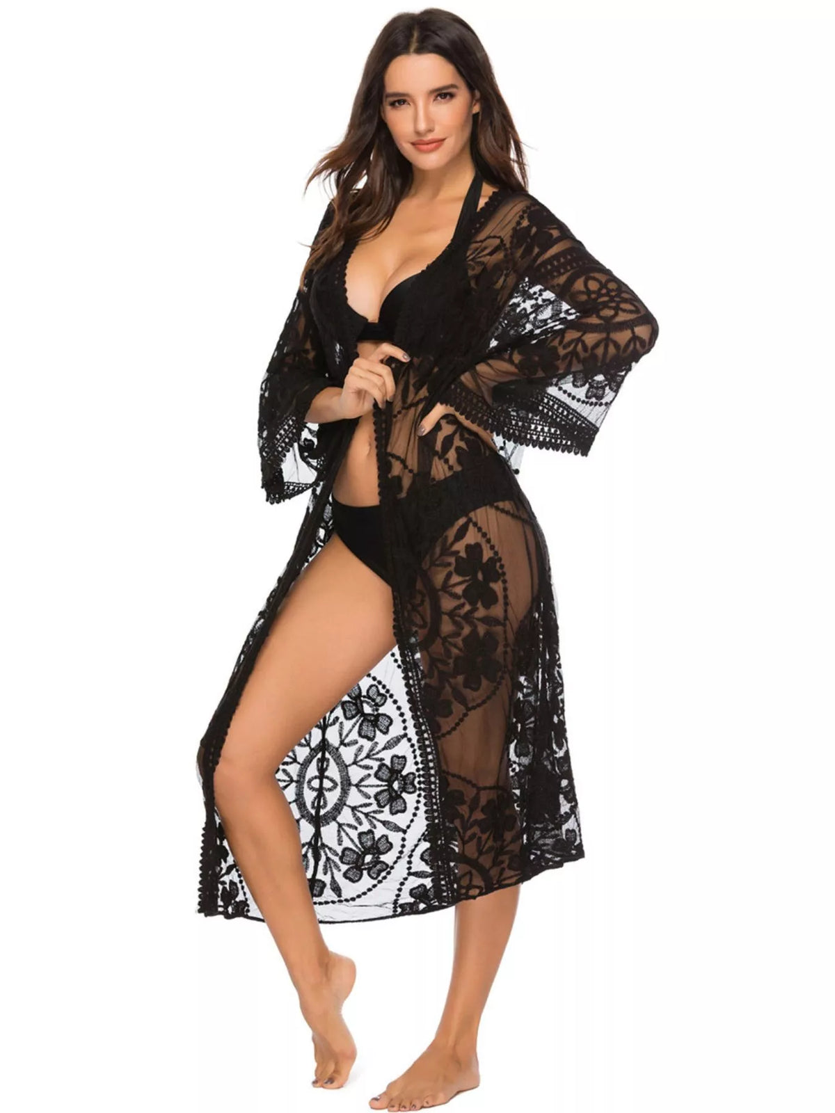 Floral Lace Sheer Kimono Cover-Up - Lilixa.store