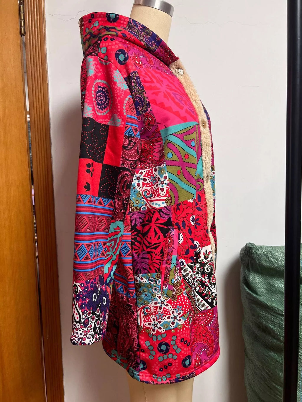 Bohemian Patchwork Fleece Lined Hooded Outerwear - Lilixa.store