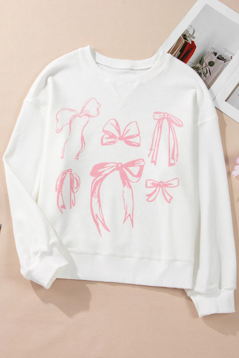 Bow Round Neck Long Sleeve Sweatshirt - Lilixa.store
