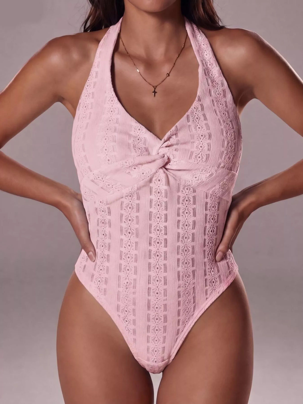Halter Neck Twisted Front Bodysuit - Lilixa.store