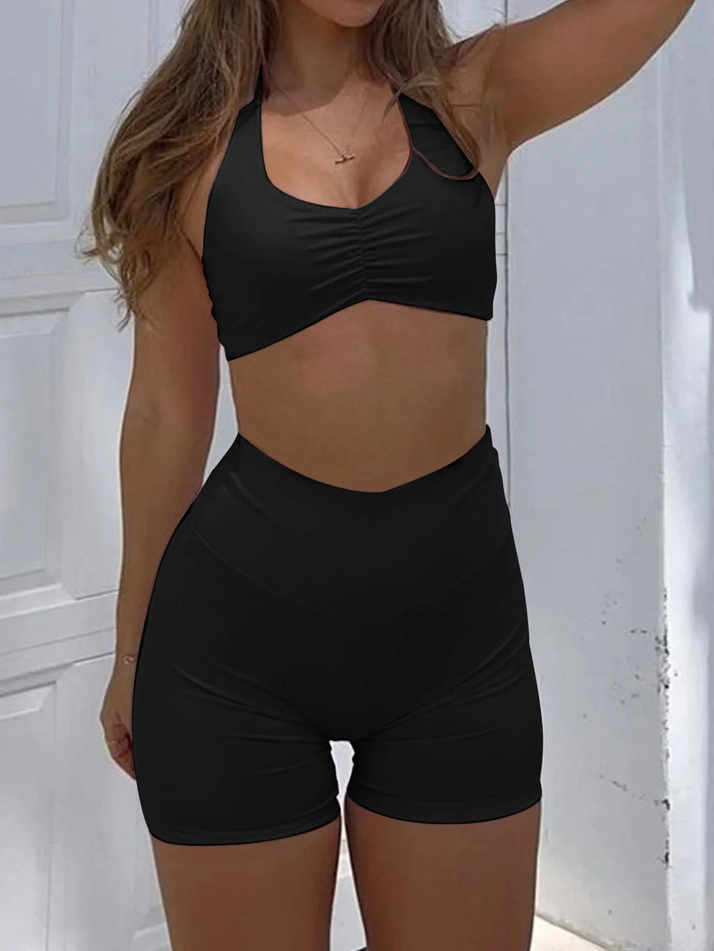 Halter Neck Cami and Shorts Active Set - Lilixa.store