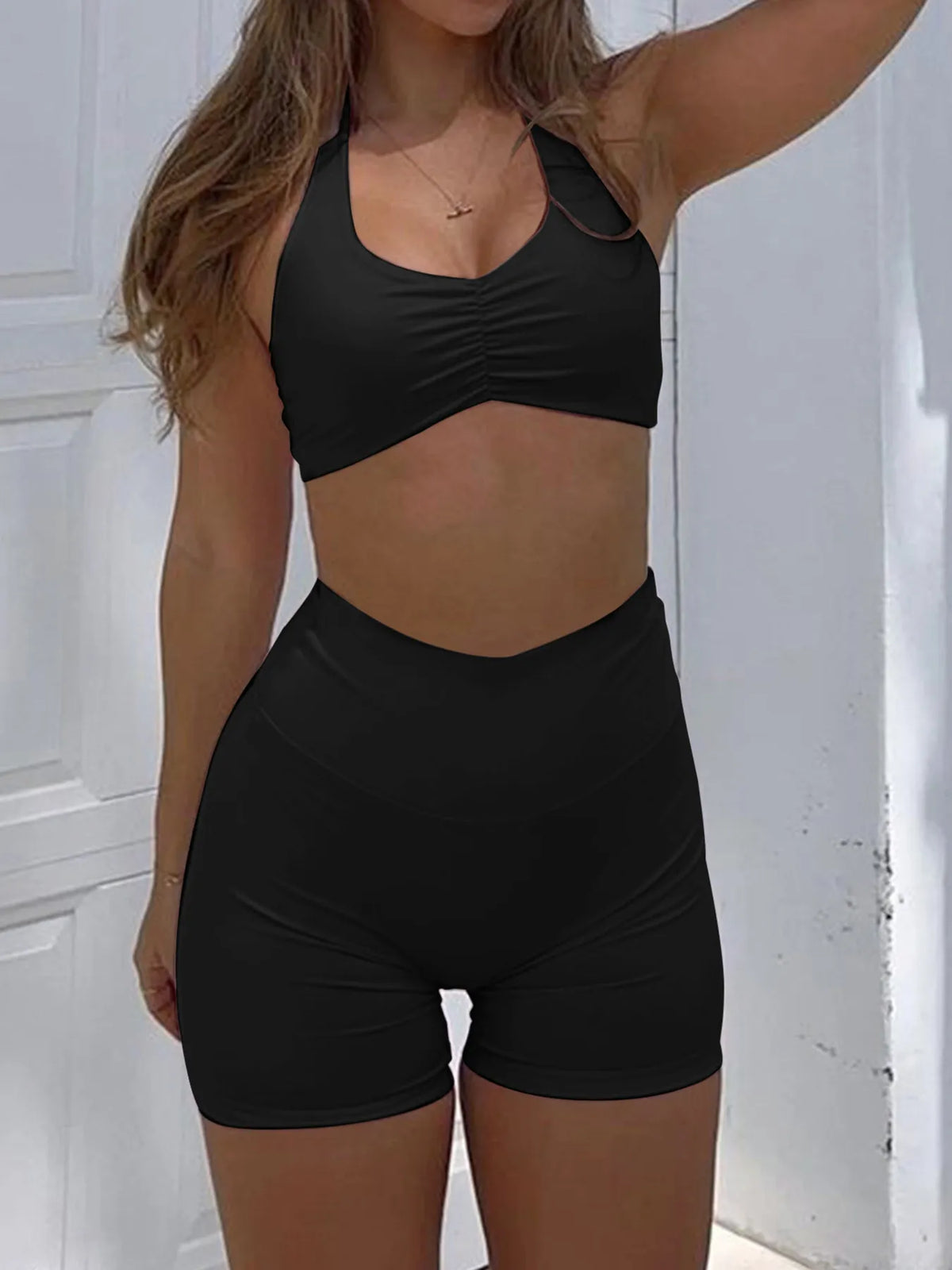 Halter Neck Cami and Shorts Active Set - Lilixa.store