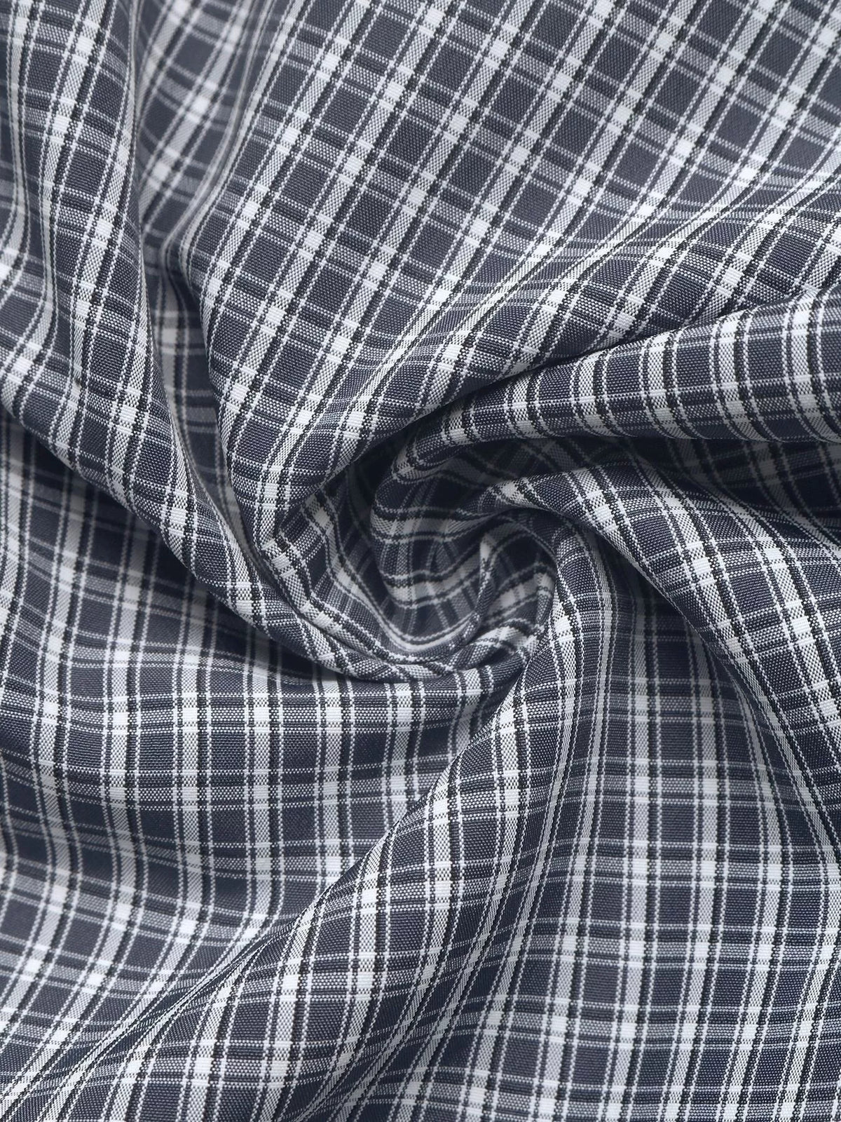 Gingham Button Up Shirt with Tie-Sleeve Detail in Navy, view 12