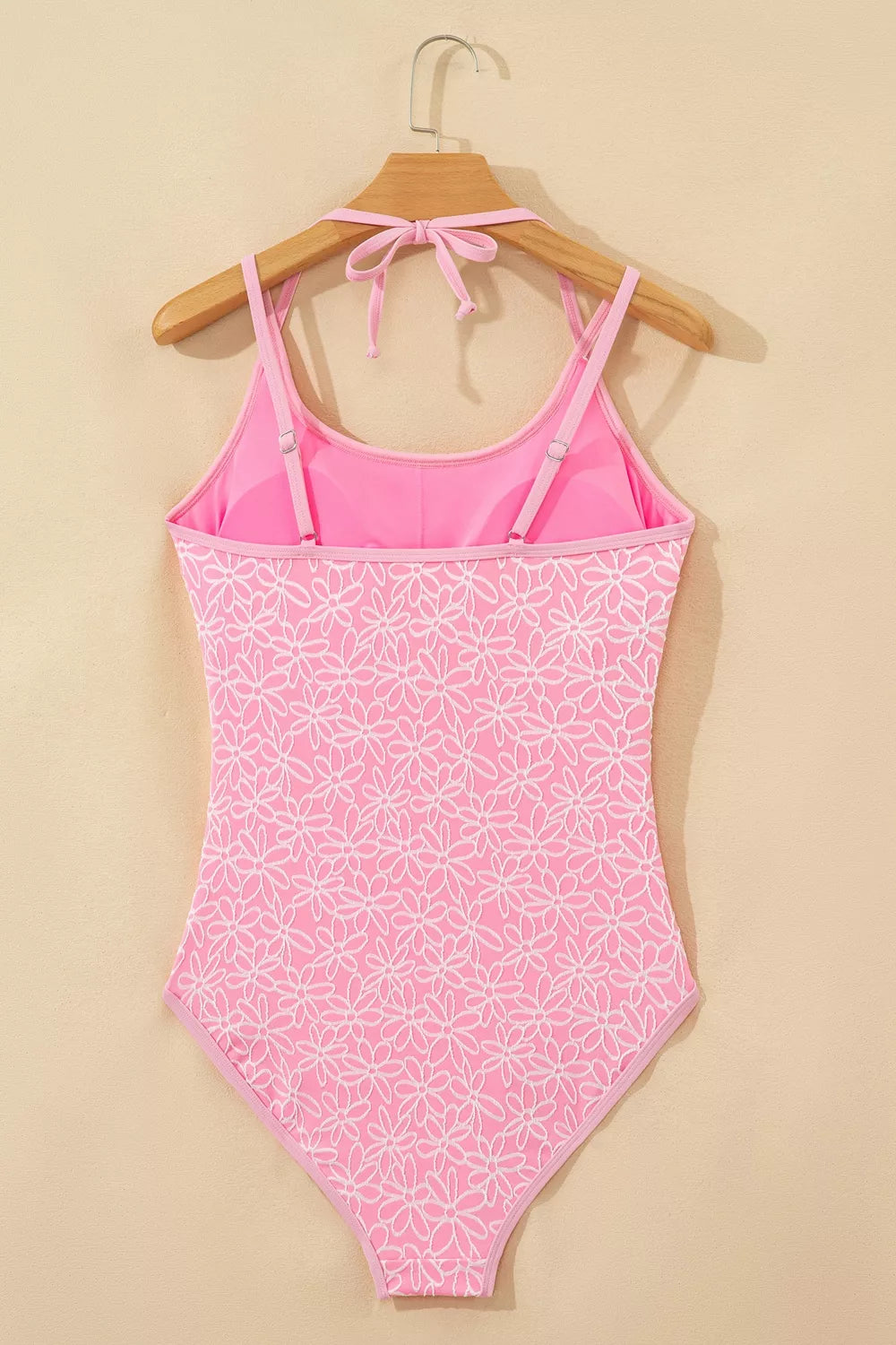 Corded Flower Texture Spaghetti Straps Halter Neck One Piece Swimsuit - Lilixa.store