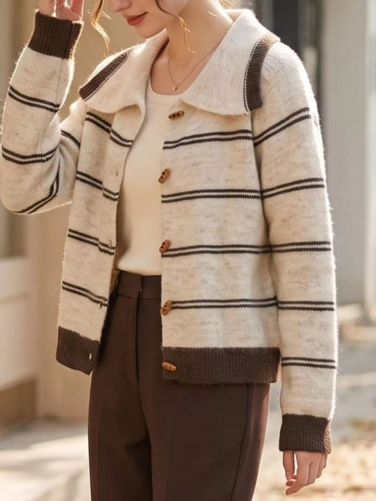 Striped Button-Down Knit Cardigan