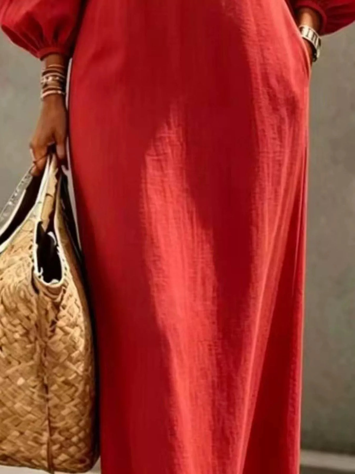 Decorative Button Balloon Sleeve Maxi Dress - Lilixa.store