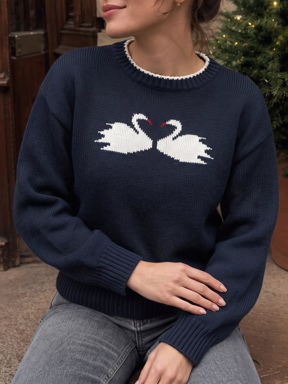 Swan Dropped Shoulder Sweater in Navy, view 2