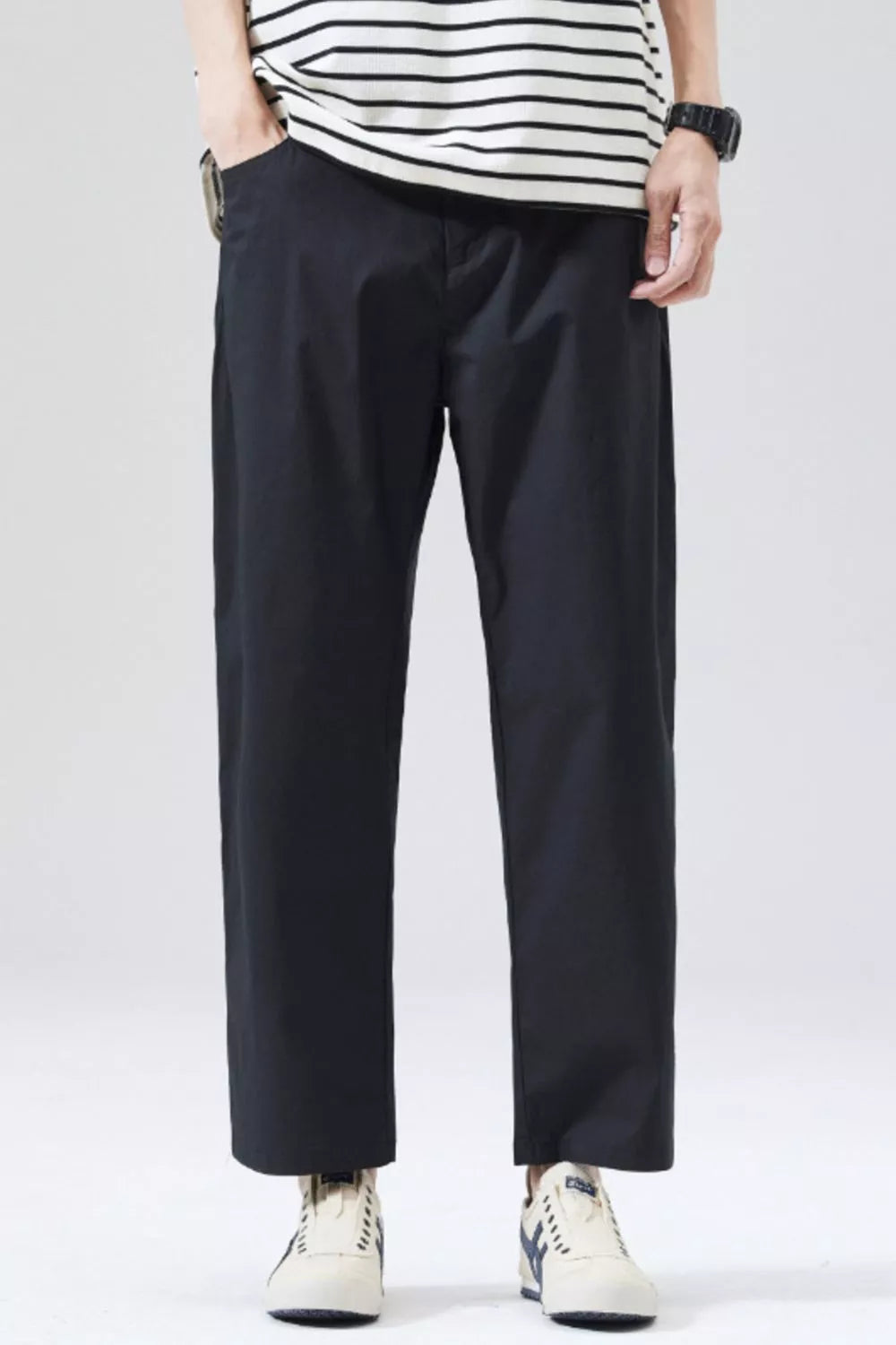 Men's Full Size Casual Loose Fit Cropped Pants Plus Size in Black