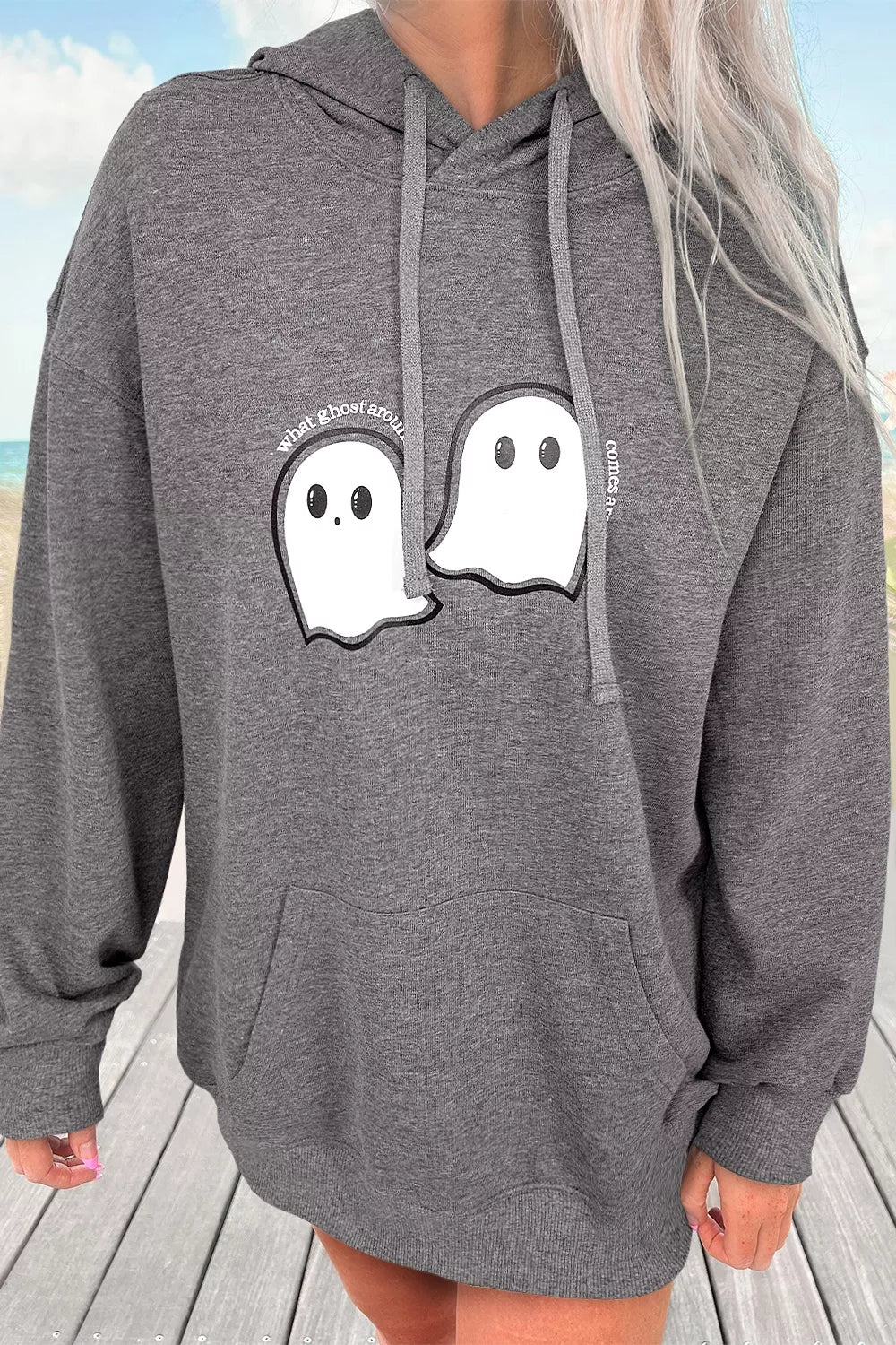 Halloween Ghost Print Mineral Wash Oversize Hoodie - Lilixa.store