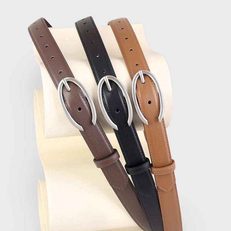 Oval Buckle Leather Belt - Lilixa.store