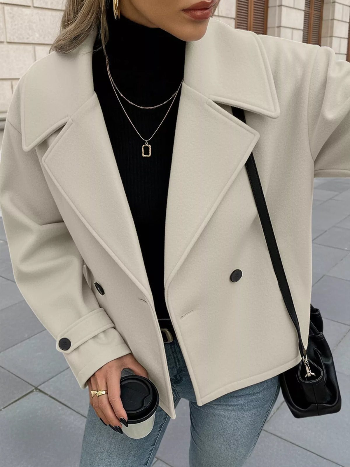 Double-Breasted Wool Blend Outerwear in Gray