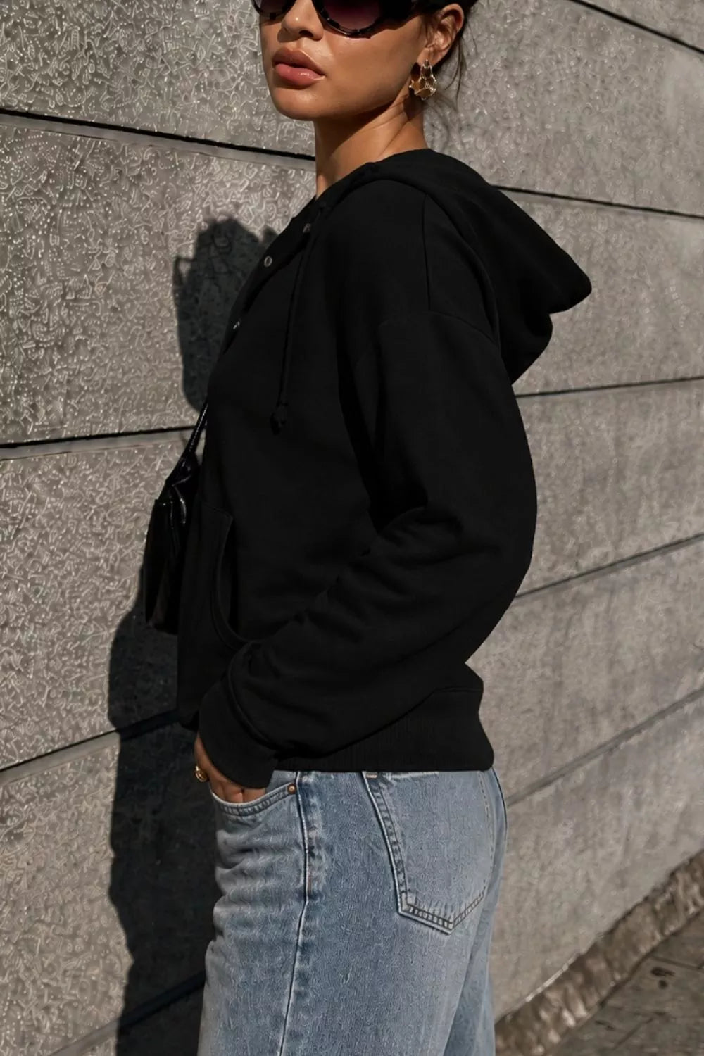 Half Snap Kangaroo Pocket Hoodie