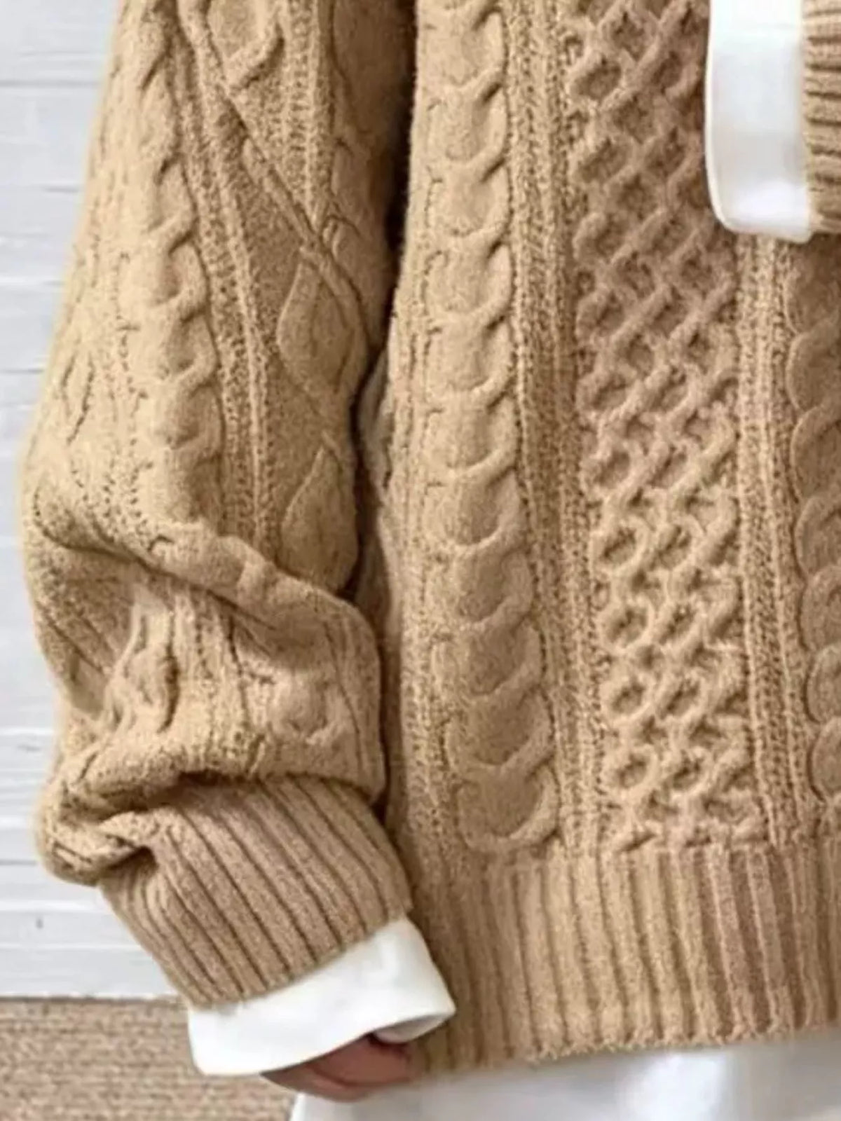 Full Size Cable Knit Dropped Shoulder Sweater Plus Size