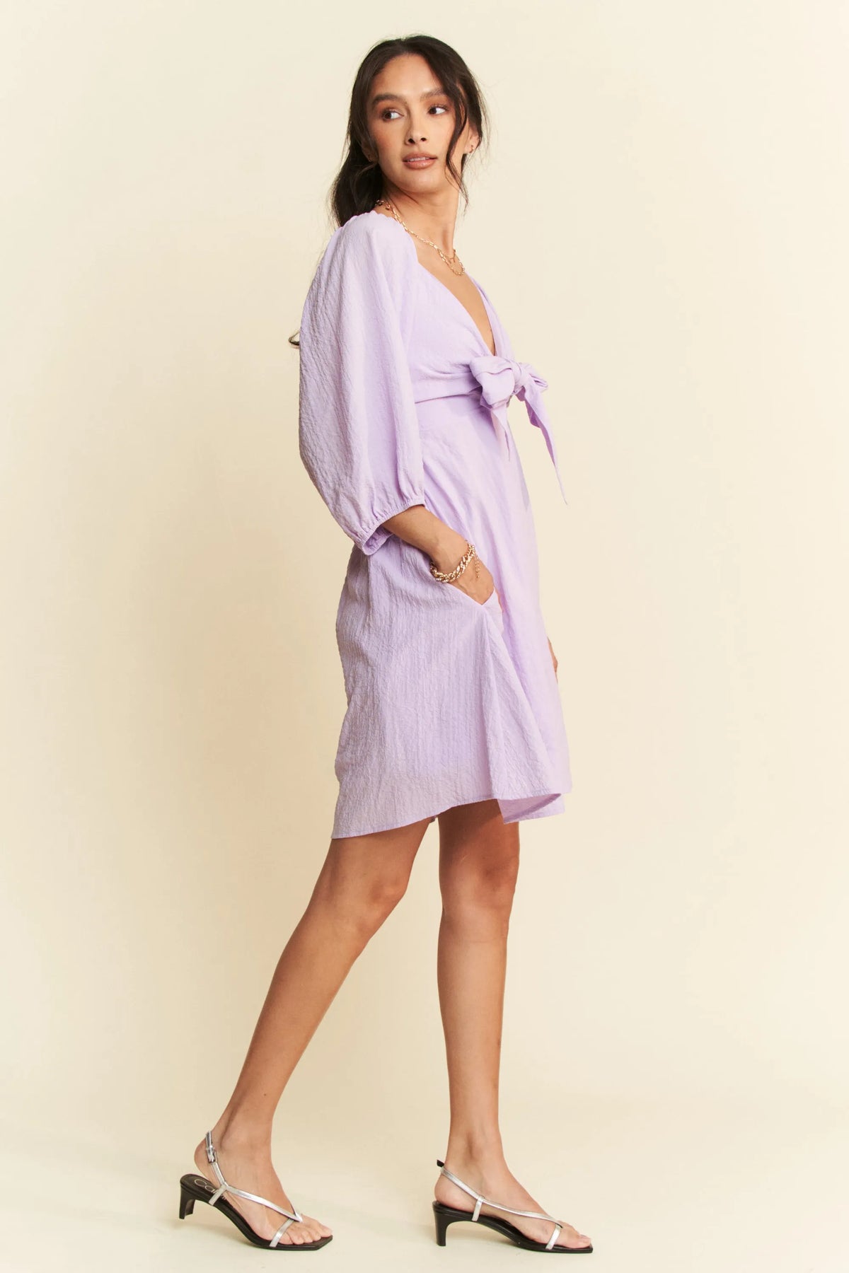 Davi & Dani Self-Tie Puff Sleeve Smocking Open Back Mini Dress - Lilixa.store