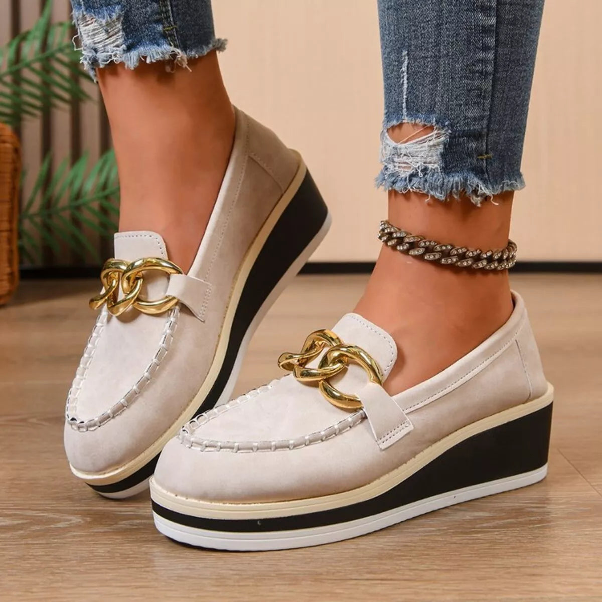 Round Toe Wedge Slip-Ons - Lilixa.store