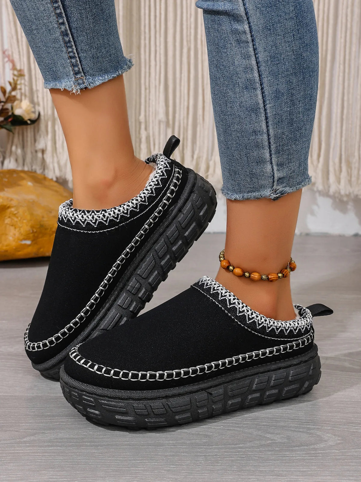 Embroidered Trim Round Toe Platform Boots, view 5