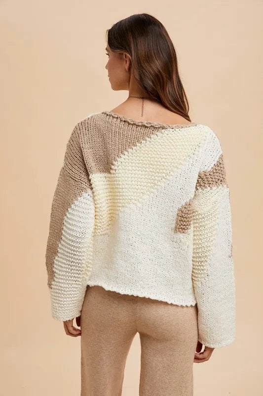 Annie Wear Color Block Drop Shoulder Sweater - Lilixa.store