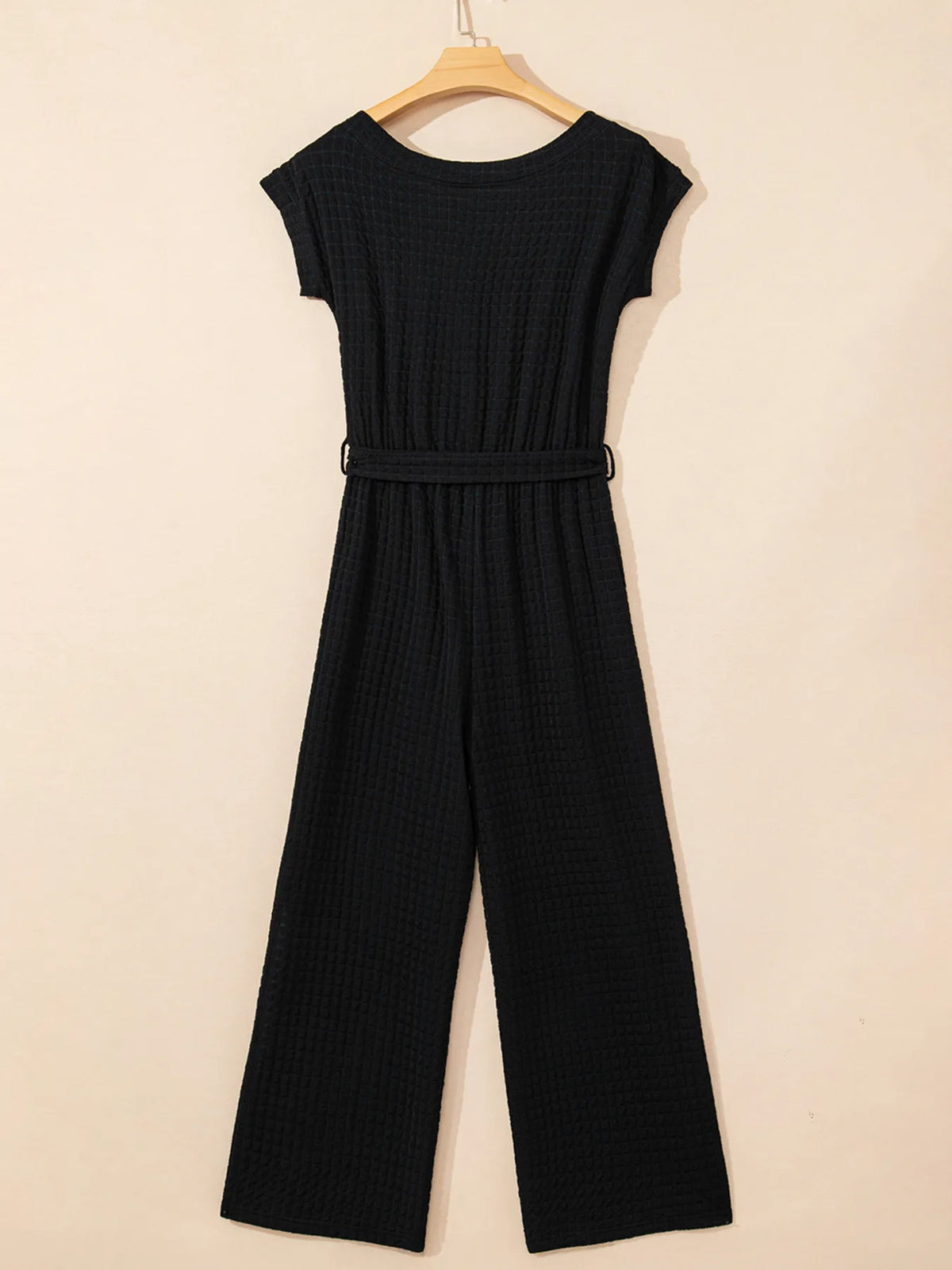 One Shoulder Short Sleeve Knotted Waist Jumpsuit - Lilixa.store