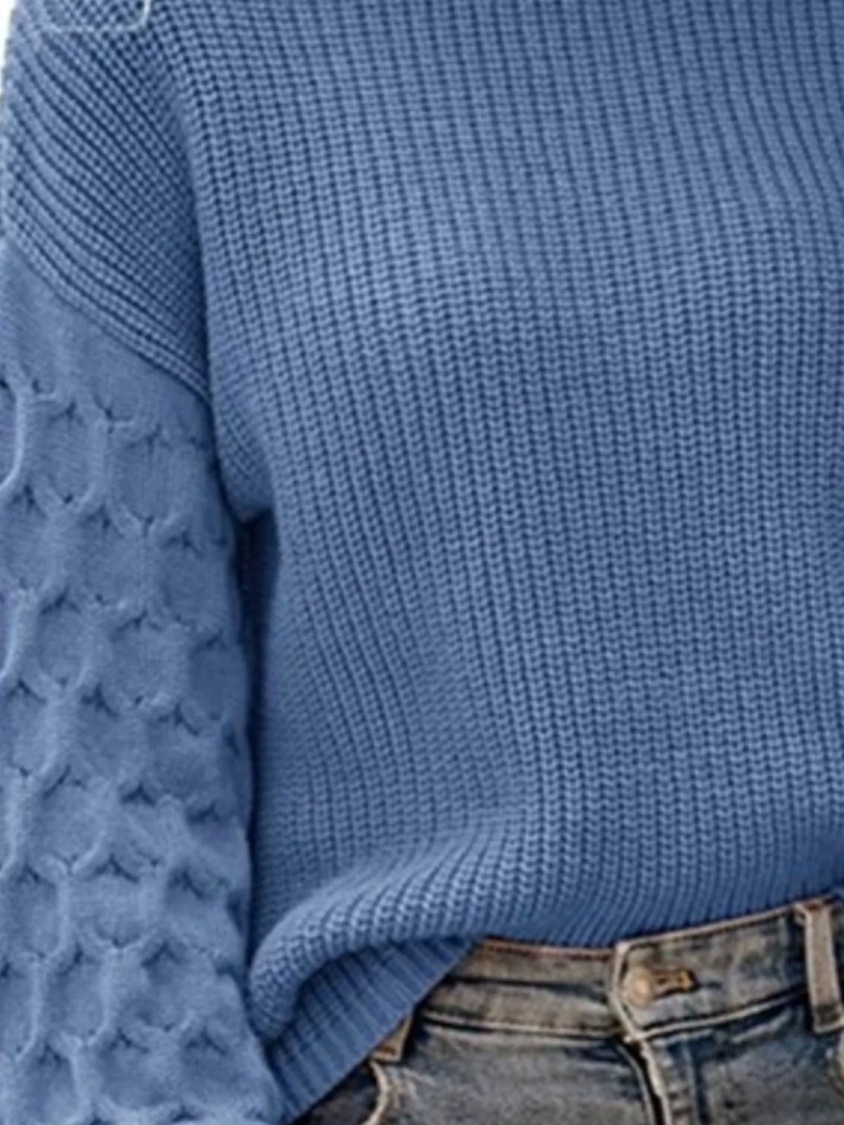 Textured Sleeve Round Neck Sweater