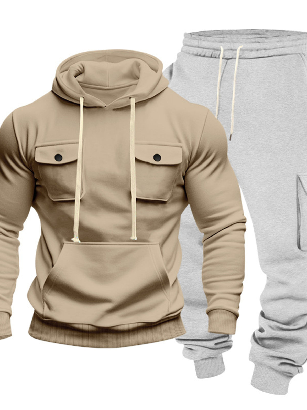 Men's Full Size Kangaroo Pocket Hoodie and Sweatpants Two-Piece Set Plus Size - Lilixa.store