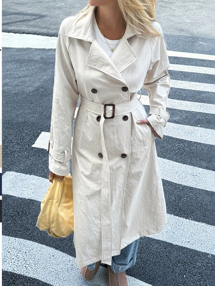 Double-Breasted Belted Trench Coat in Gray