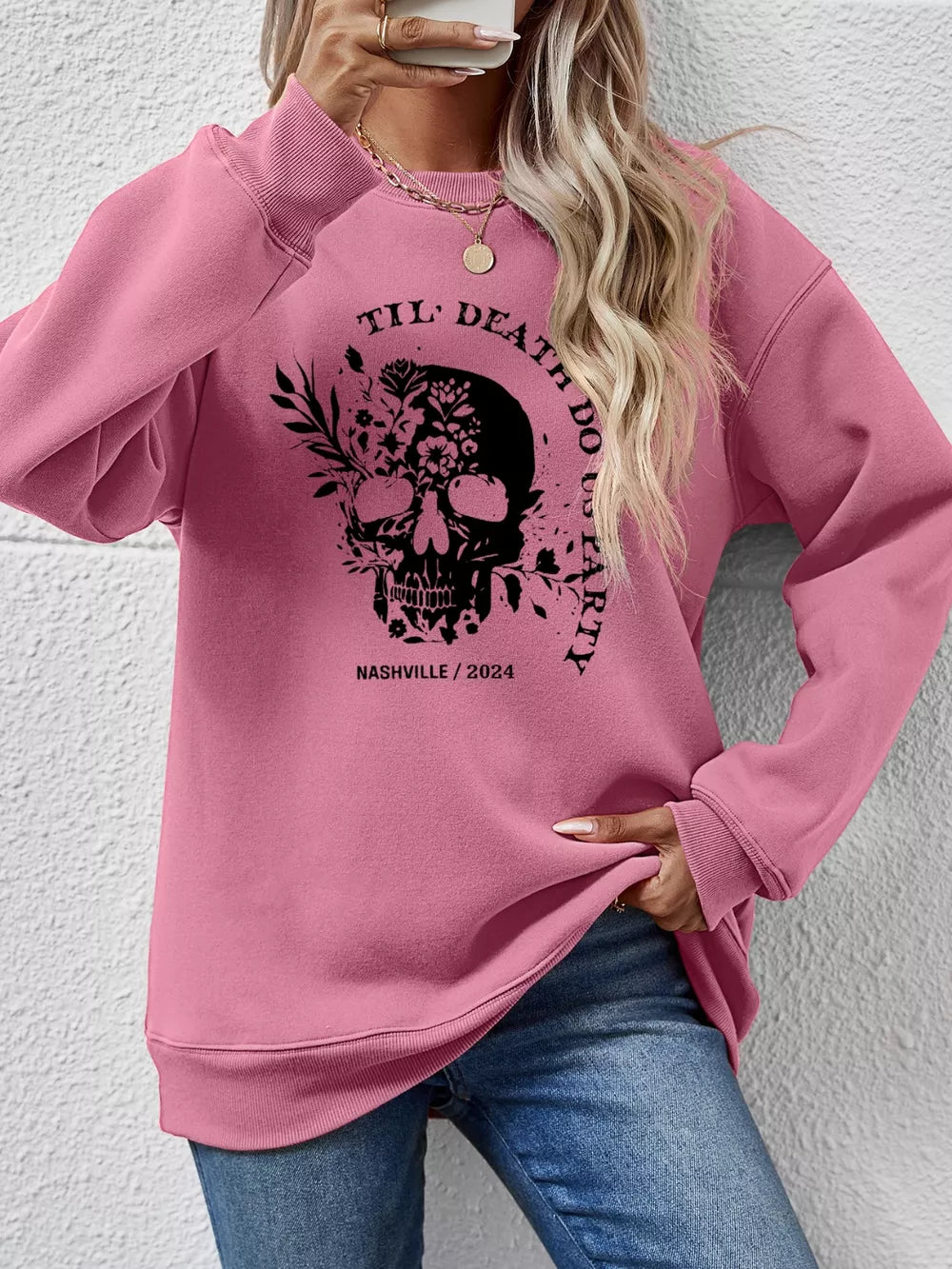 Graphic Round Neck Dropped Shoulder Sweatshirt - Lilixa.store