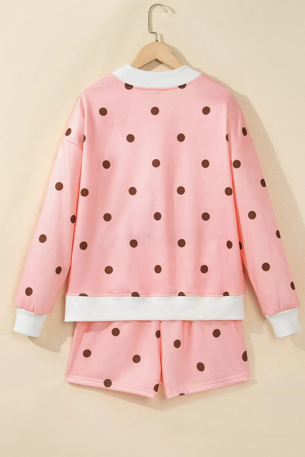 Polka Dot Long Sleeve Sweatshirt and Shorts Lounge Set - Lilixa.store
